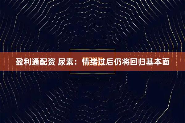 盈利通配资 尿素：情绪过后仍将回归基本面